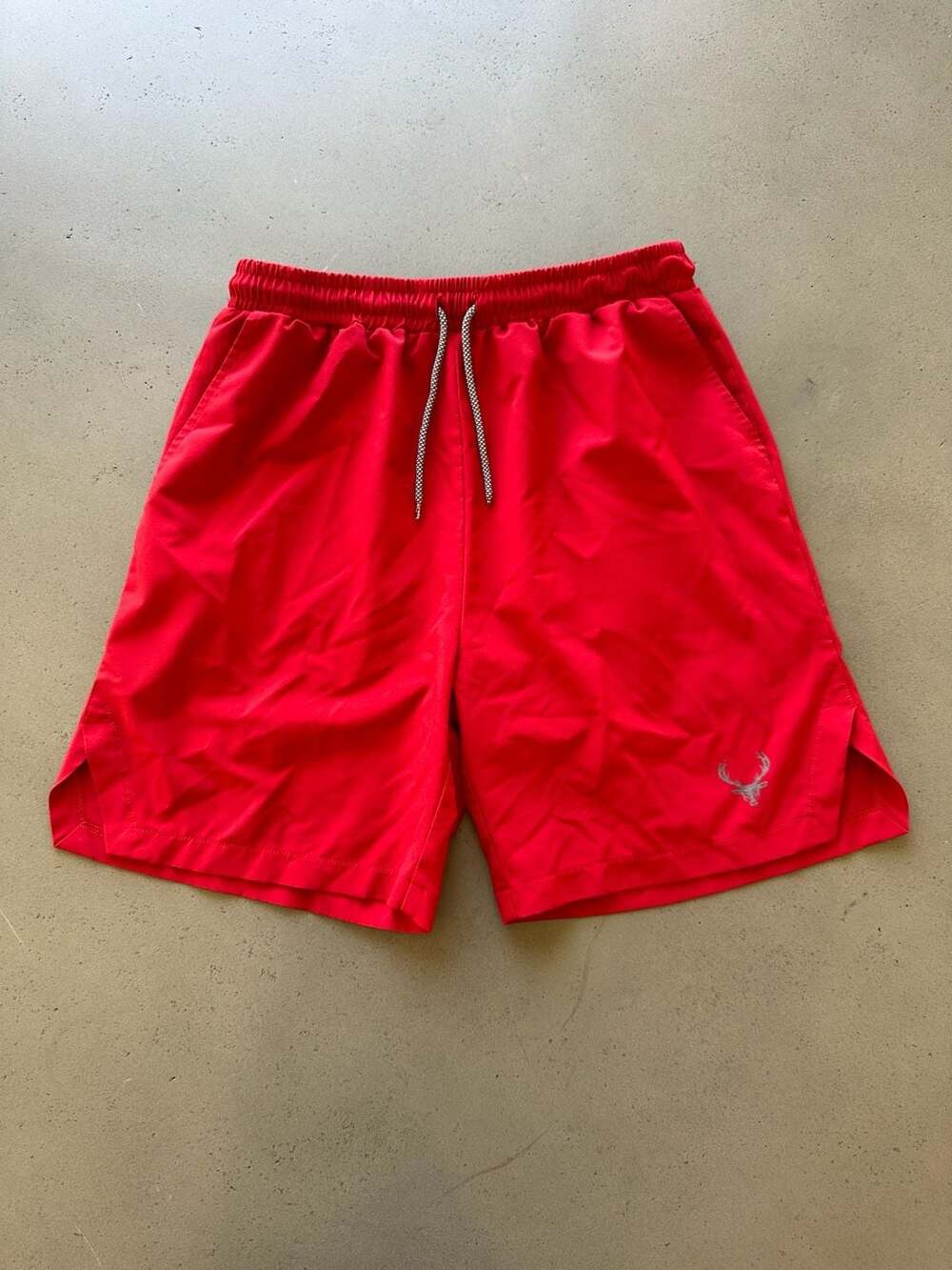 Bucked Up Men's Athletic Training Shorts Red with Silver Deer Logo